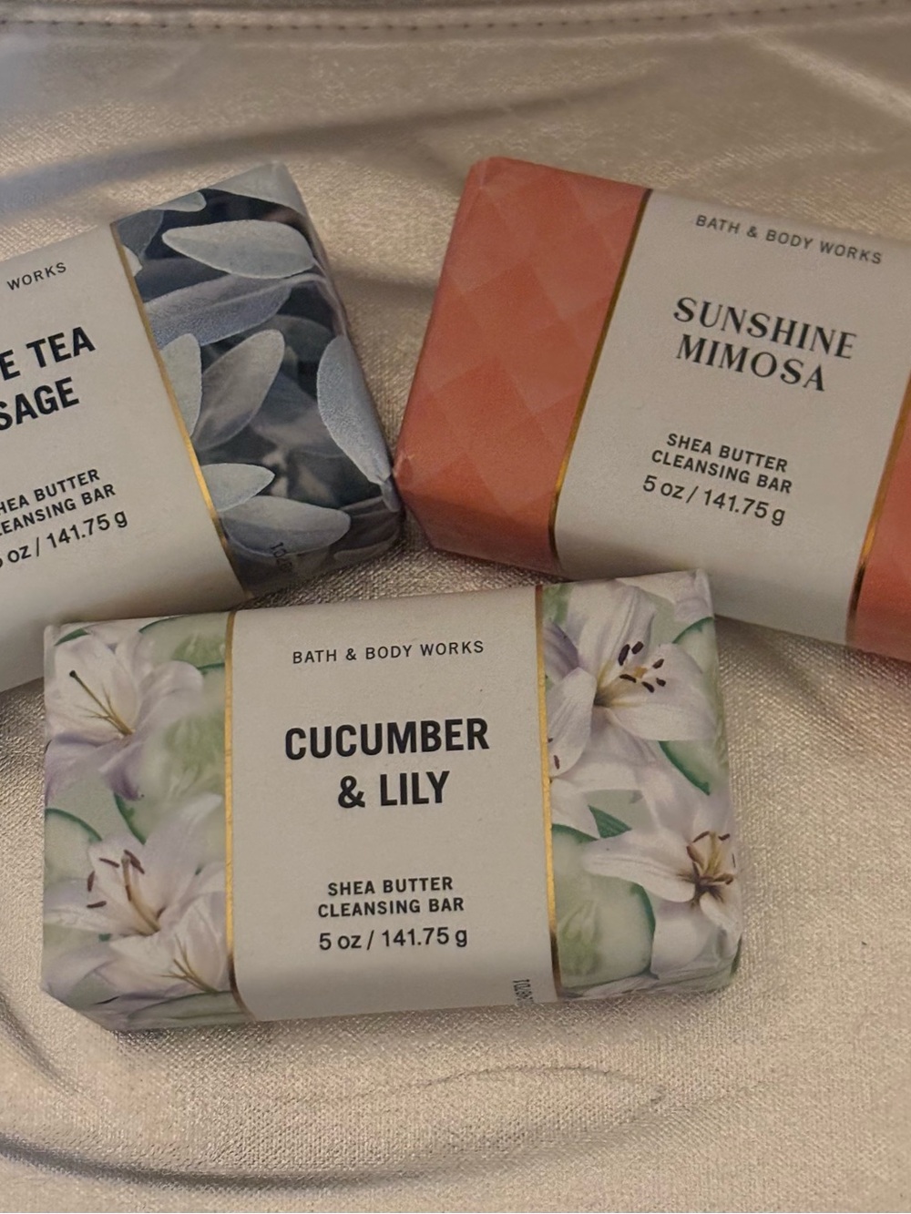 Bath & Body Works Sunshine Mimosa White Tea & Sage Cucumber & Lily Soap Trio
